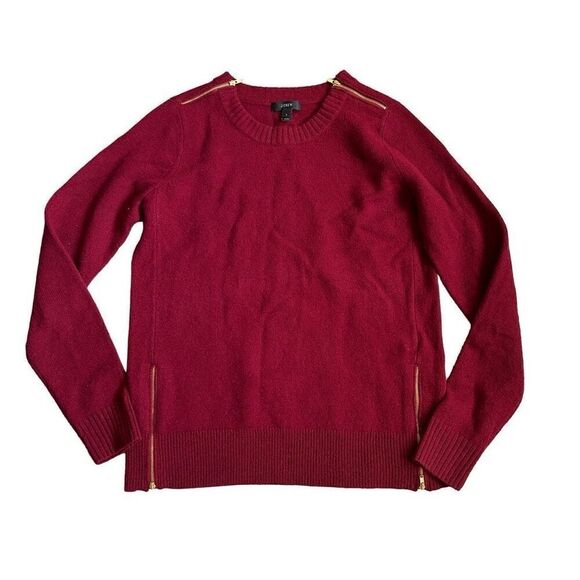 J. Crew wool red maroon sweater with gold zippers - Picture 1 of 7